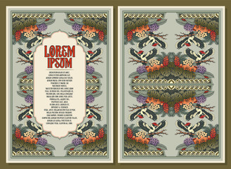 Vintage Tropical Hornbill Bird Floral Frame and Pattern Jungle Ornament Template Design © Wetan Clan