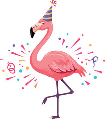 Obraz premium Pink Flamingo Birthday Party Celebration Icon Flat Vector
