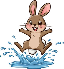 Fototapeta premium Happy Rabbit Jumping Into Water Splash Vector Art