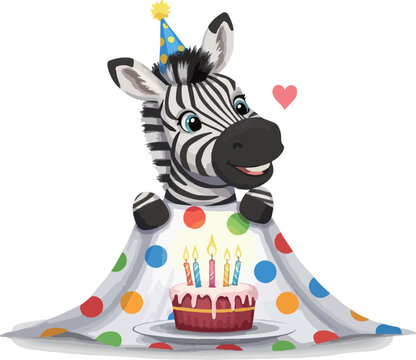 Happy Zebra Birthday Cake Celebration Vector Illustration Isolated Object