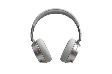 Fototapeta premium Wireless headphones in silver and white, providing audio entertainment and modern personal sound technology