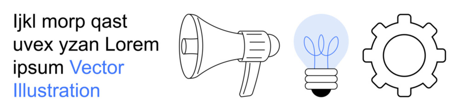 Communication, innovation, teamwork, problem-solving, strategy, operational management. A megaphone, lightbulb and gear icon. Communication and innovation illustrated within a conceptual framework
