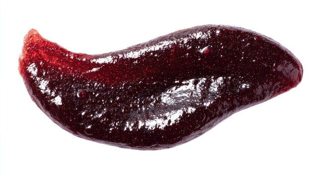 Close-up of a dark red blood clot isolated on a white background.