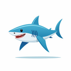 Fototapeta premium Smiling cartoon blue shark with sharp teeth
