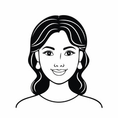 Smiling woman avatar black and white line art illustration