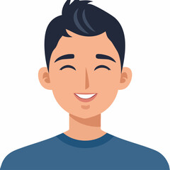 Smiling young man portrait with dark hair and blue shirt