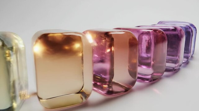Captivating Close-Up of Colorful Ice Cubes in a Row, Reflecting Light and Creating a Mesmerizing Visual Display.
