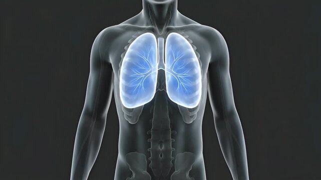 Human Lung Anatomy Breathing Medical Animation in Transparent Body