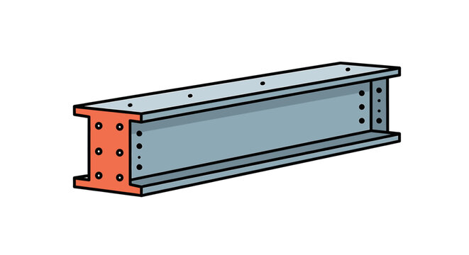 Flat vector illustration of a horizontal I-beam with orange, gray, and black design for engineering construction applications in a minimalist two-dimensional style for educational materials