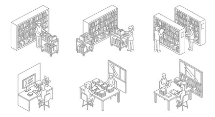 Obraz premium Set of 6 office workspace icons vector