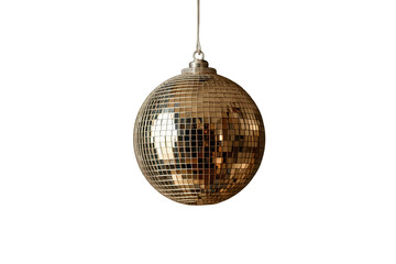 Obraz premium Golden disco ball reflecting lights for party, celebration and night club event decoration on transparent background