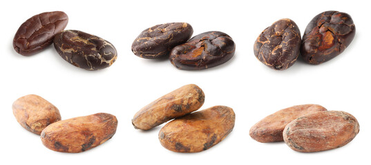 Obraz premium Natural cocoa beans isolated on white, set