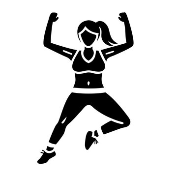 woman doing jumping jack icon silhouette illustration for fitness, workout, and active lifestyle design