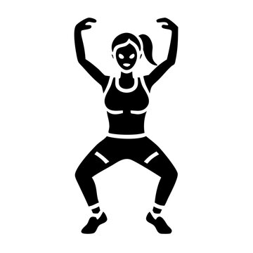 woman doing jumping jack icon silhouette illustration for fitness, workout, and active lifestyle design