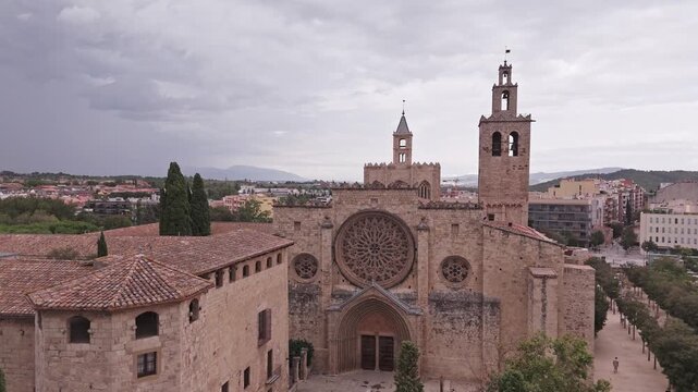 Aerial view of the monastery of sant cugat in spain