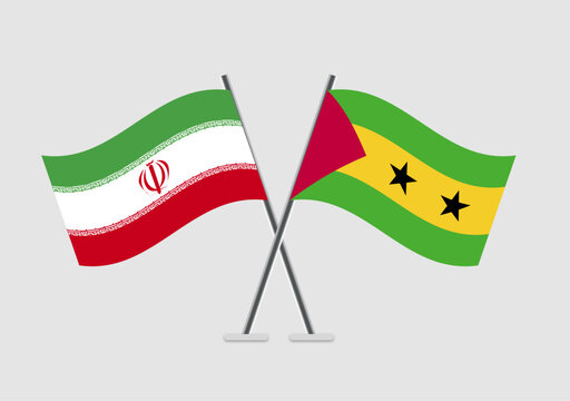 Iran and Sao Tome and Principe vector flags visual with flat pole effect