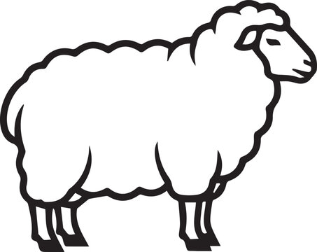 Stylized line drawing illustration of a sheep profile, black and white graphic of a farm animal for creative projects
