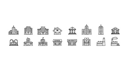 Naklejka premium Building outline icons collection city office house skyscraper vector