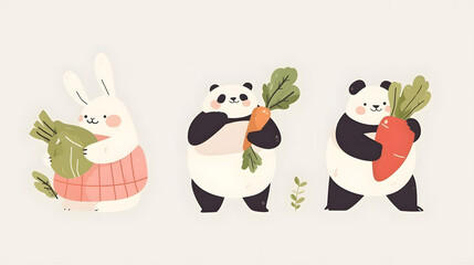 Fototapeta premium flat illustration of cute animals rabbit and panda