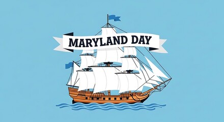"Maryland Day" is written on a flat vector picture of a colonial ship