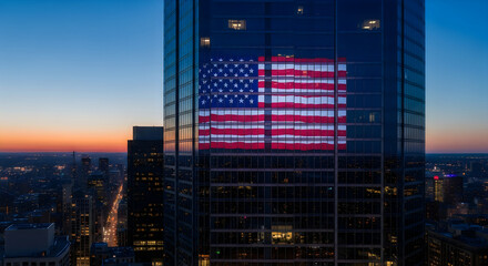 Flag day usa american flag displayed on skyscraper building © Rahena