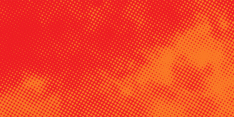 Vibrant orange and red halftone background, retro pop art dots pattern for comic book style, energetic abstract gradient texture for posters and banners. © Beni