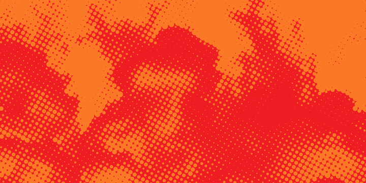 Vibrant orange and red halftone background, retro pop art dots pattern for comic book style, energetic abstract gradient texture for posters and banners.