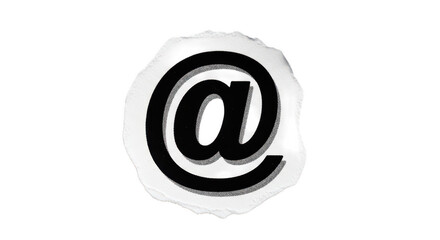 A metallic at sign symbol on a transparent background with a black and white gradient effect