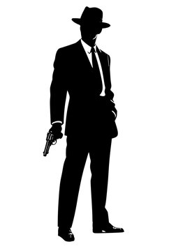 silhouette of a man with gun, spy with gun
