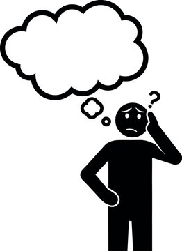 A person thinking with a puzzled expression and a thought bubble above their head