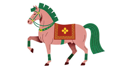 Naklejka premium A colorful illustration of a horse with green and yellow decorations on transparent background