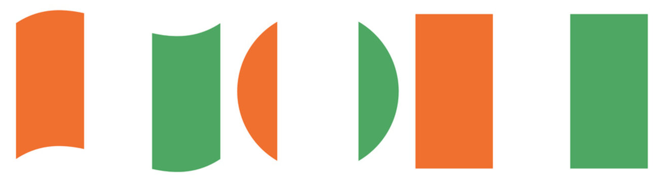 Ivory Coast flags set, collection isolated. Round flag of Ivory Coast isolated in circle shape, waving flag of Ivory Coast isolated.