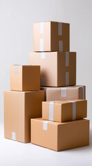 Obraz premium Stack of cardboard boxes arranged in pile representing moving, storage and delivery concept.