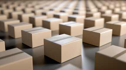 Fototapeta premium Pattern of stacked cardboard boxes arranged in geometric layout representing packaging and logistics.