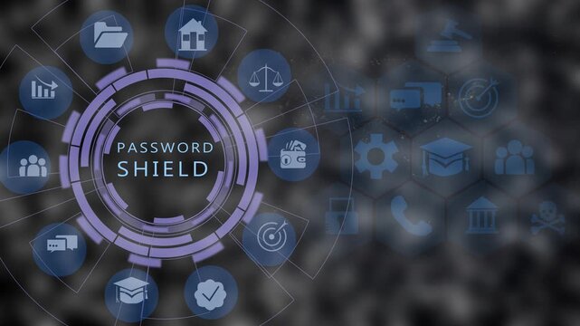 Futuristic Password Shield Dashboard Interface Technology, Internet and network concept, Tech Performance Panel , Digital Data Analytic HUD glowing 4k graph background animation video