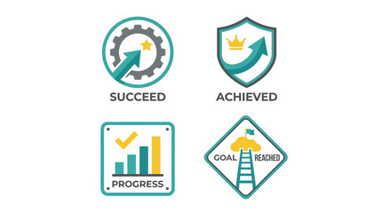 Fototapeta premium Set of Four Icons Representing Business Success and Progress. Vector Illustrations. EPS Editable