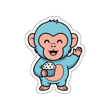 Adorable kawaii blue monkey cute sticker design, a charming vector illustration and scalable SVG graphic perfect for children's crafts, cheerful decor, and playful digital assets