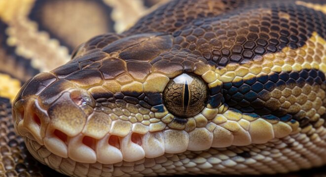 Ball python, Python regius, detail of the eye and head scales