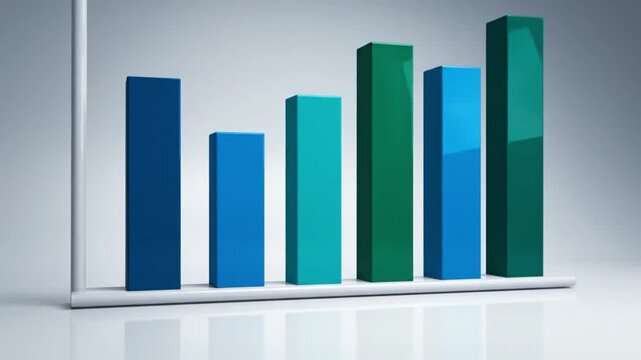 A 3d rendered bar chart showing a downward trend with blue and green blocks on a white background