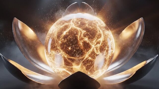 A mysterious black sphere with glowing golden cracks surrounded by thick atmospheric white smoke