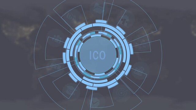 Business, Technology, Internet and network concept. ICO Initial Coin Offering. a futuristic holographic advanced HUD circle platform Business, Technology network background concept. 4k