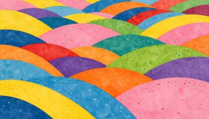 Fototapeta premium Abstract colorful rolling hills with textured dots and vibrant overlapping shapes