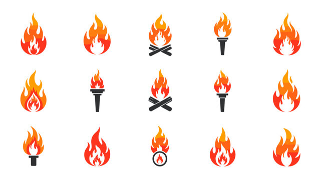 Fiery Flame and Fireball Dynamic Icons Set for Speed and Energy Concepts