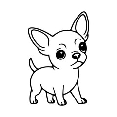 Cute cartoon chihuahua standing proudly with big eyes and perked ears in a simple outline style