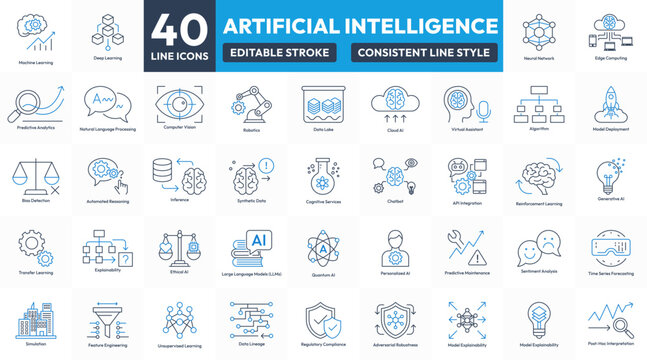 Artificial Intelligence Line Icons Set Editable Stroke Consistent Outline Style