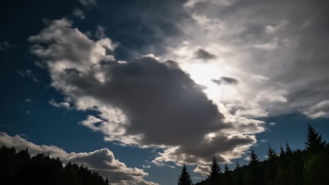 Clouds Over Silhouetted Forest Landscape.