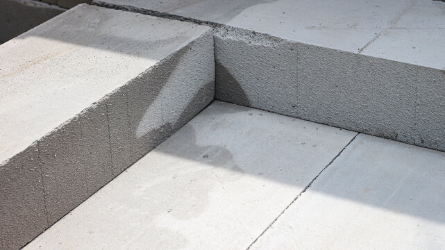 Stacks of lightweight bricks or aerated concrete (Hebel) are commonly used as building materials for constructing house walls.