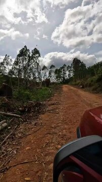 Time lapse dirigindo em estrada de terra, na cidade de Araponga, regi&atilde;o da Serra do Papagaio, Estado de Minas Gerais, Brasil