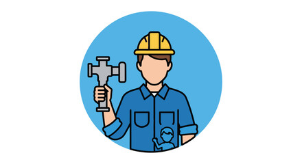 Obraz premium Cartoon Worker Holding Hammer and Wrench.