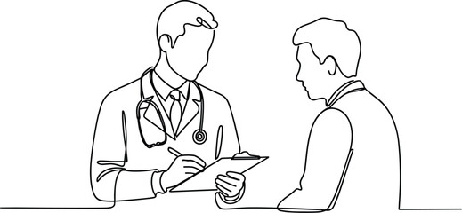 Doctor Consulting with Patient in Single Line Art medical